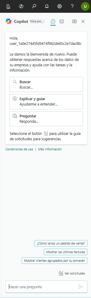 Copilot chatear en Business Central
